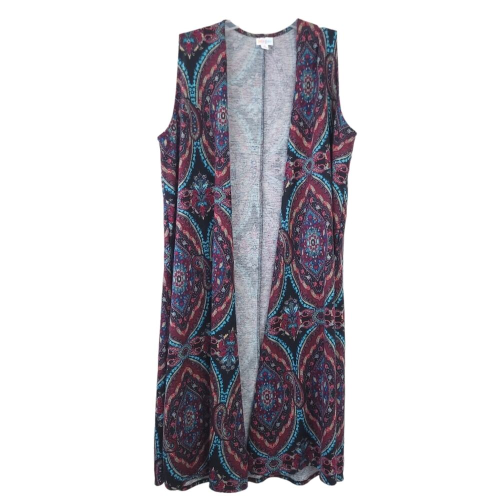 LuLaRoe Kimono Medium Paisley Print Sleeveless Midi Open Vest Boho Festival